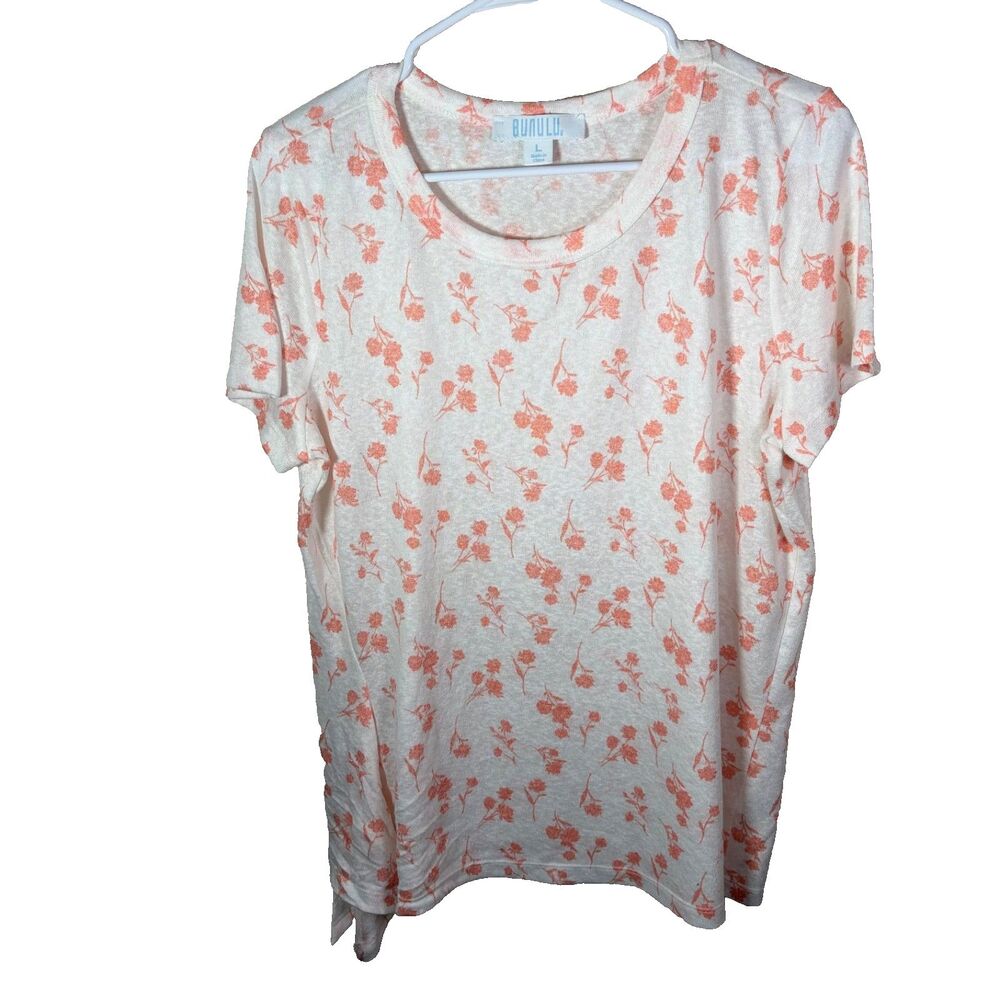 Bunulu T-Shirt Women's Large Floral Round Neck Short Sleeve Tie Casual Top